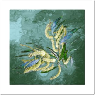 Abstract wattle in blue and green Posters and Art